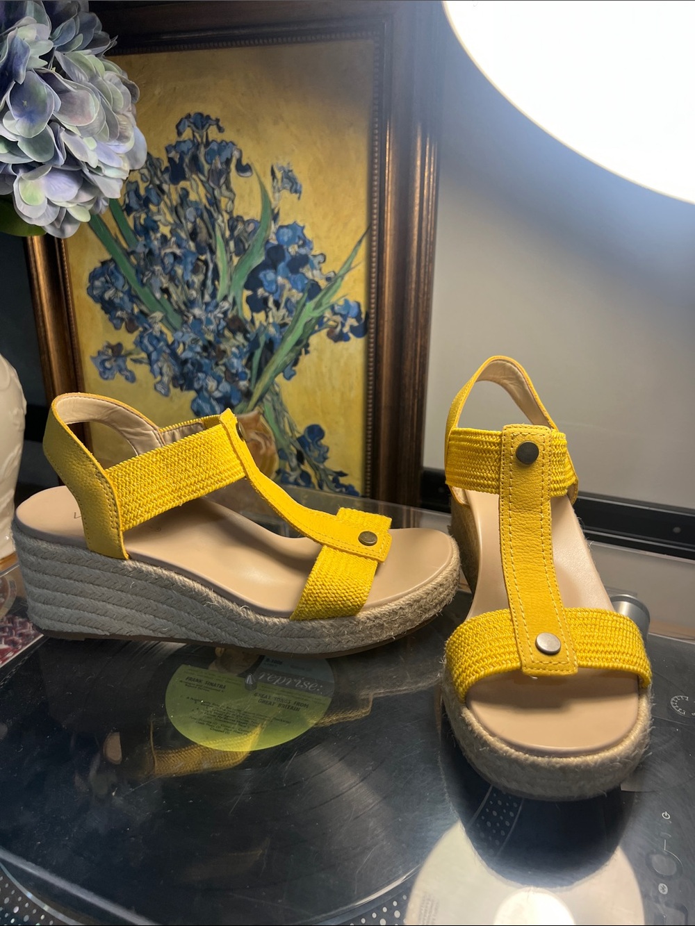 VIONIC Yellow Canvas Espadrille Wedge Sandals